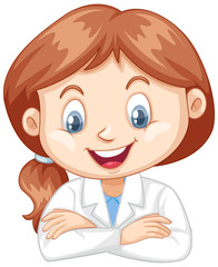 Girl in science gown on white background