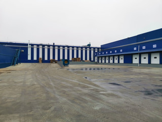 Large modern blue warehouse. Logistics.