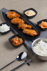 fried chicken with white sesame korea food in the restaurant side view