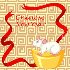 Happy new year background design with rat on gold