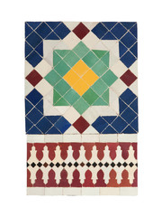 Old blue green red yellow white ceramic tiles in oriental East style