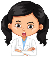 Girl in science gown on white background