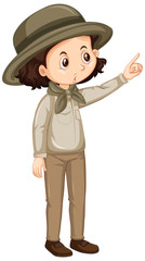 Girl in brown uniform on white background