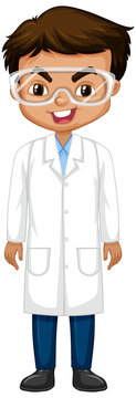 Boy in science gown on white background