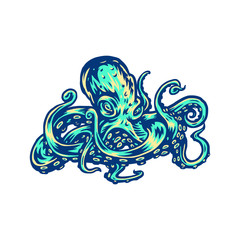  Vector illustration of octopus use three colors