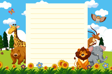 Paper template with wild animals in the park