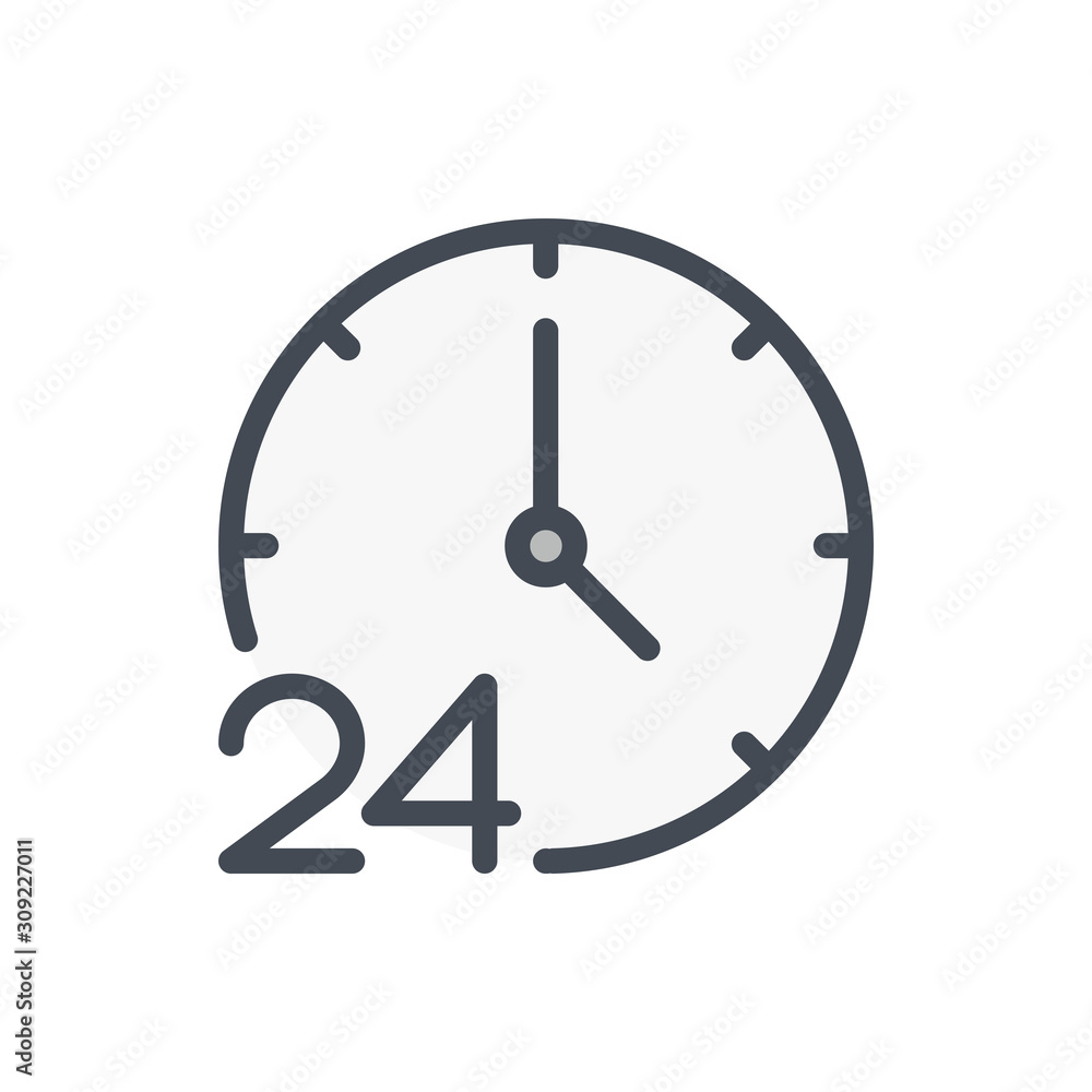 Aufkleber 24 hour time clock color line icon. watch with 24 support vector outline colorful sign.
