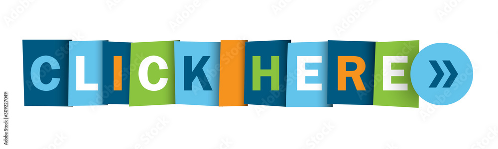 Aufkleber click here colorful vector typography web button