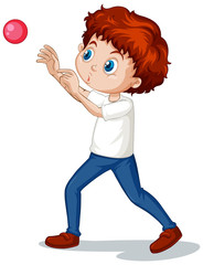 Boy playing ball on white background