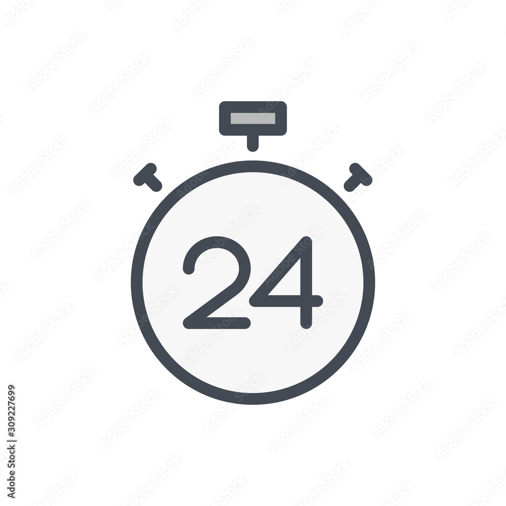 Poster stopwatch with 24 color line icon. timer countdown vector outline colorful sign.