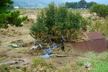 Fototapeta na wymiar Flood damage caused by typhoon 19 