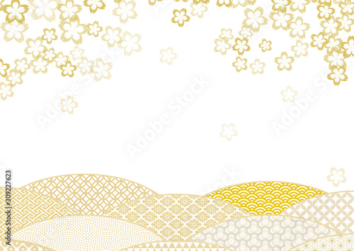 白色と金色和風桜和柄模様背景素材 Wall Mural Wallpaper Murals Rrice