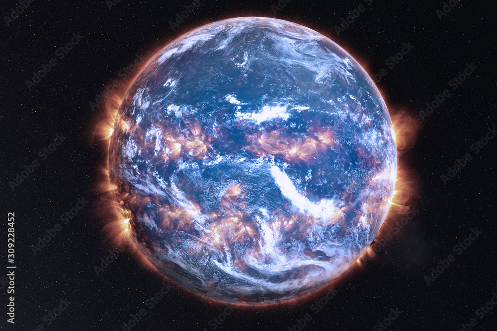 Canvas Prints earth planet explosion of solar system with after the flood white atmosphere in outer space. global 