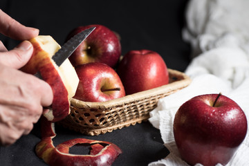 Apples very red and bright, appetizing, on a table