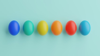 Colorful easter eggs on light blue background