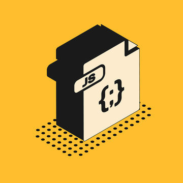 Isometric JS file document. Download js button icon isolated on yellow background. JS file symbol.  Vector Illustration