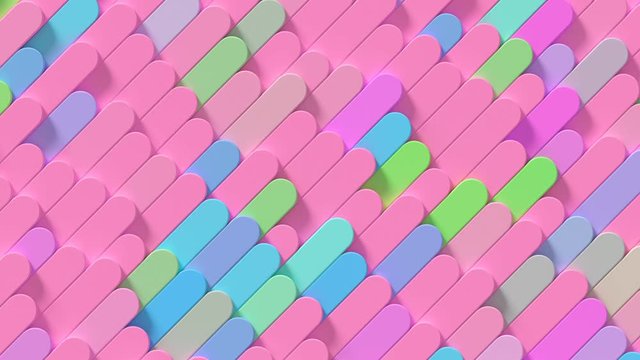 Abstract Rectangle Stick Pattern Loop 1 Multicolor 2: fun colorful rounded rectangles animation. Playful background in bubble gum pink, blue, green colors. Popular geometric backdrop. 4K