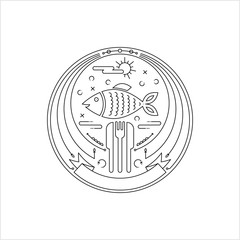 Fish Sea Food Icon Monoline Style, Single Stroke Width, Fish Food Icon