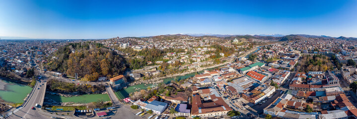 Aerial panorama of Kutaisi, Georgia. Drone photo