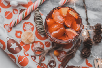 hot mulled wine in Christmas decorations