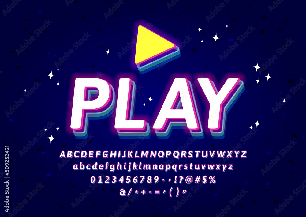 Poster neon led glow letters modern 3d game logotype with numbers and symbols