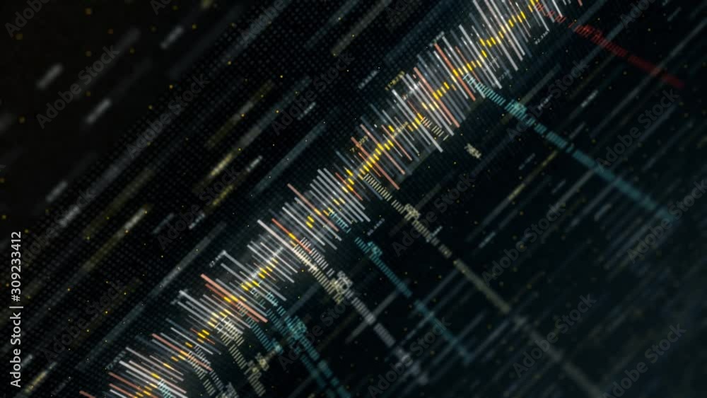 Poster audio sound waveform moving on black background, seamless loop. animation. abstract audio signal, co