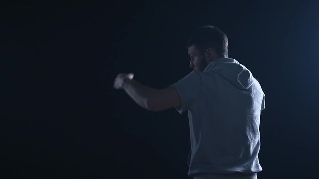 shadow fight training of boxer