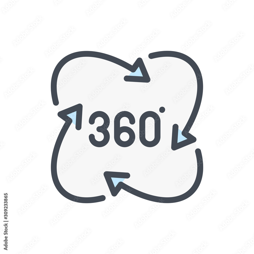 Poster 360 degree view rotation color line icon. virtual reality 360 angle arrows vector outline colorful s