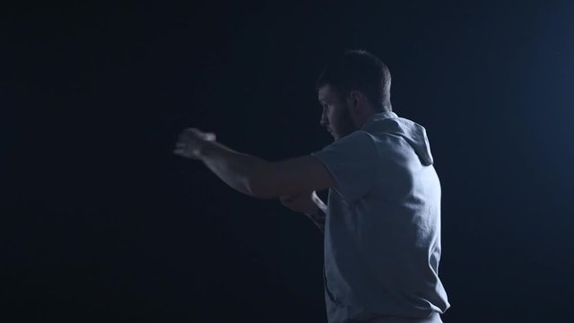 shadow fight training of boxer