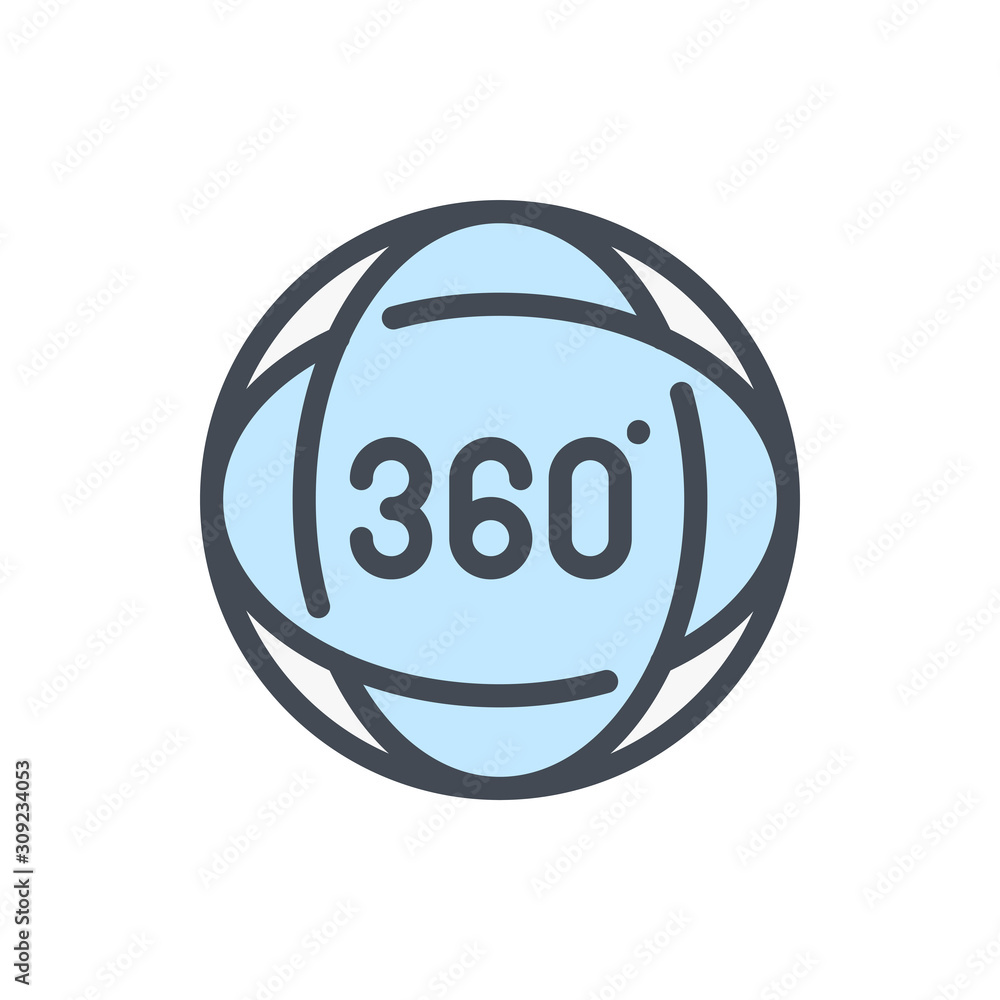 Poster 360 degree panorama sphere view color line icon. virtual reality vector outline colorful sign.