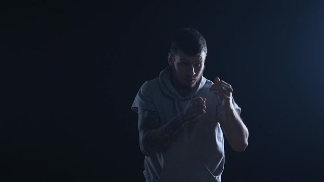 shadow fight training of boxer