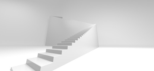Stairs on the white bacground,Abstract architecture concept,3d render.