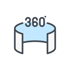 360 degree rotation color line icon. Virtual reality room with 360 angle panorama  vector outline colorful sign.