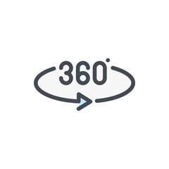 360 degree horizontal rotation color line icon. Angel 360 degree vector outline colorful sign.