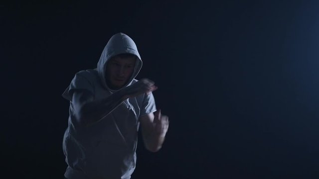 shadow fight training of boxer