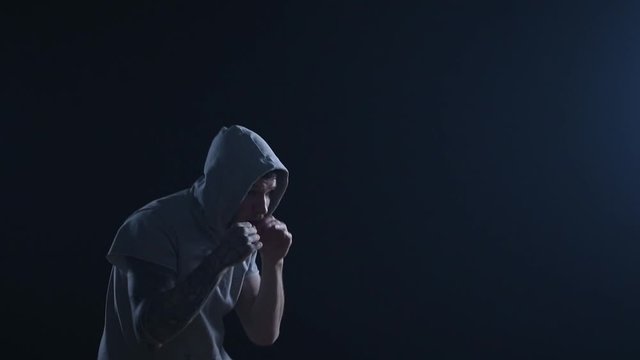 shadow fight training of boxer
