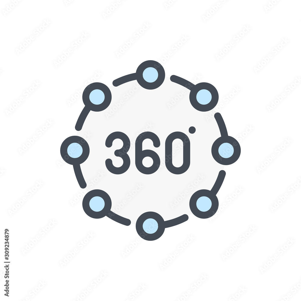 Poster 360 degree rotation color line icon. virtual reality 360 angle vector outline colorful sign.