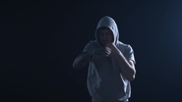 shadow fight training of boxer