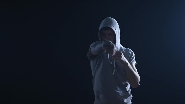 shadow fight training of boxer