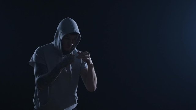 shadow fight training of boxer