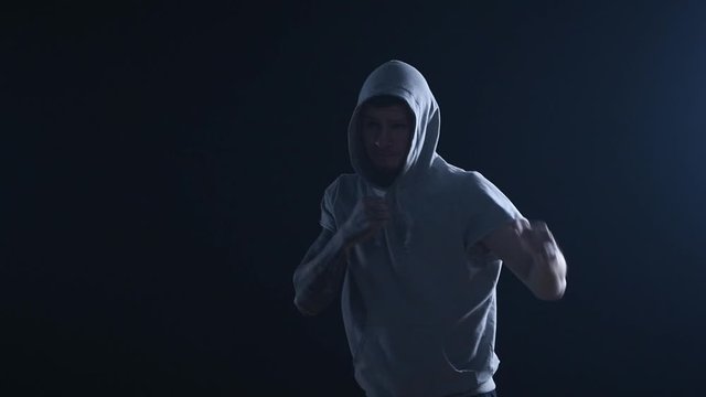 shadow fight training of boxer