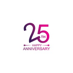 25th anniversary vector template. Design for celebration, greeting cards or print.
