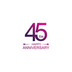 45th anniversary vector template. Design for celebration, greeting cards or print.