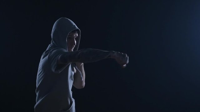 shadow fight training of boxer