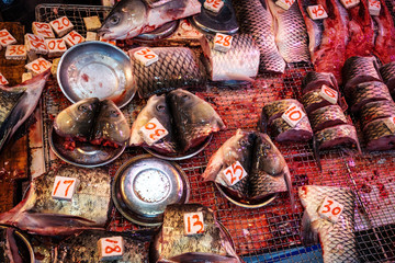 Sliced fish pieces on fish market in HongKong, China