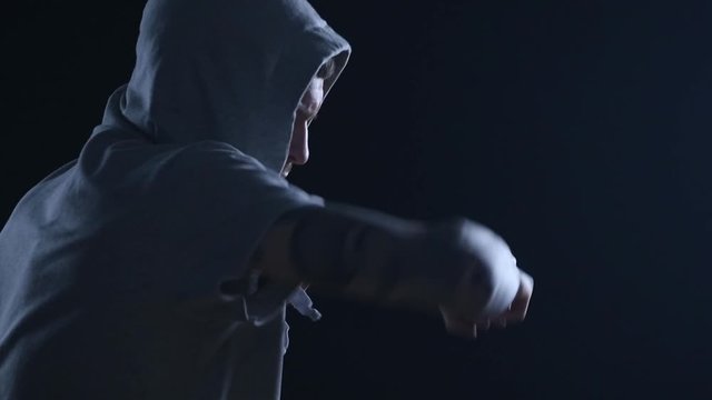 shadow fight training of boxer