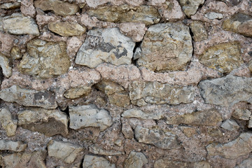 Wall built with stone and cement mortar or lime
