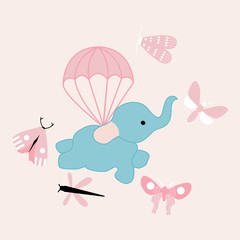 vector illustration with cute flying elephant