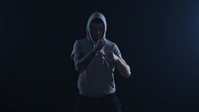 shadow fight training of boxer