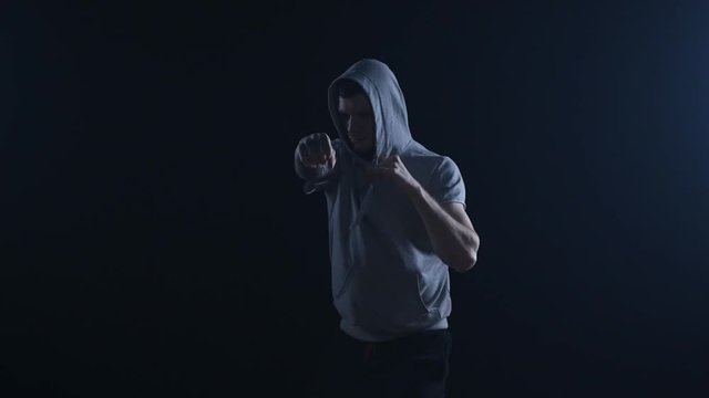 shadow fight training of boxer